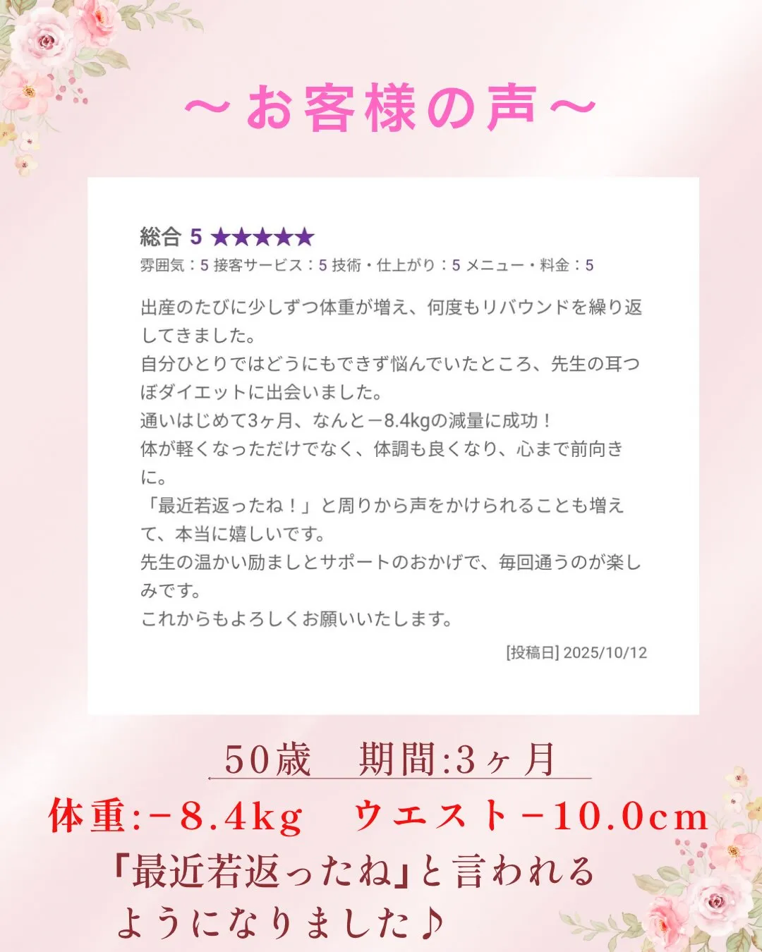 何度もリバウンドを繰り返してきた50代のお客様。